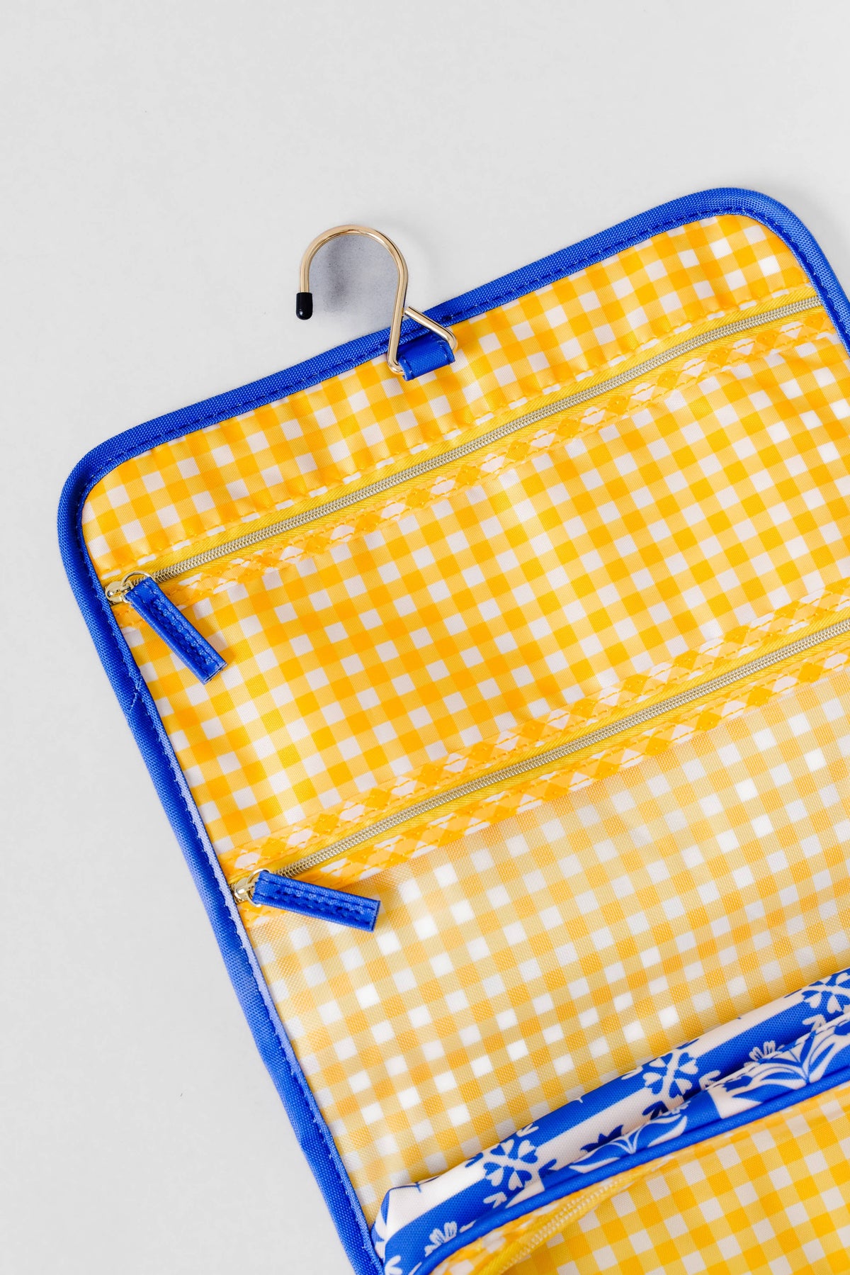 Hanging Toiletry Bag, Blue Plaid Floral