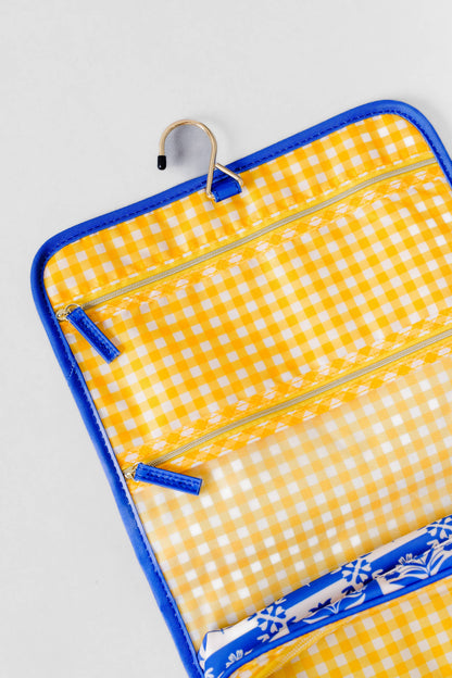 Hanging Toiletry Bag, Blue Plaid Floral