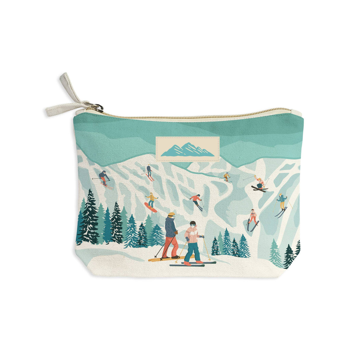 Whimsical Ski Recycled Canvas Zip Pouch