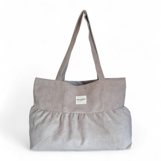 Corduroy Medium Ruffle Tote Bag – Taupe (Tofe)