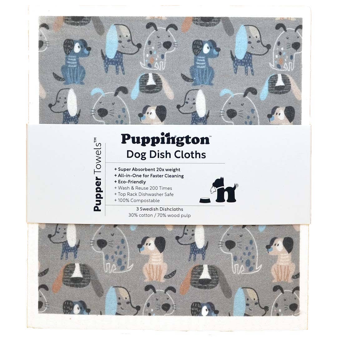 Puppington Pupper Towels Dog Swedish Dishcloths 3-Pack Gift