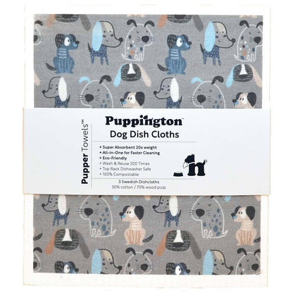 Puppington Pupper Towels Dog Swedish Dishcloths 3-Pack Gift