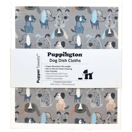 Puppington Pupper Towels Dog Swedish Dishcloths 3-Pack Gift