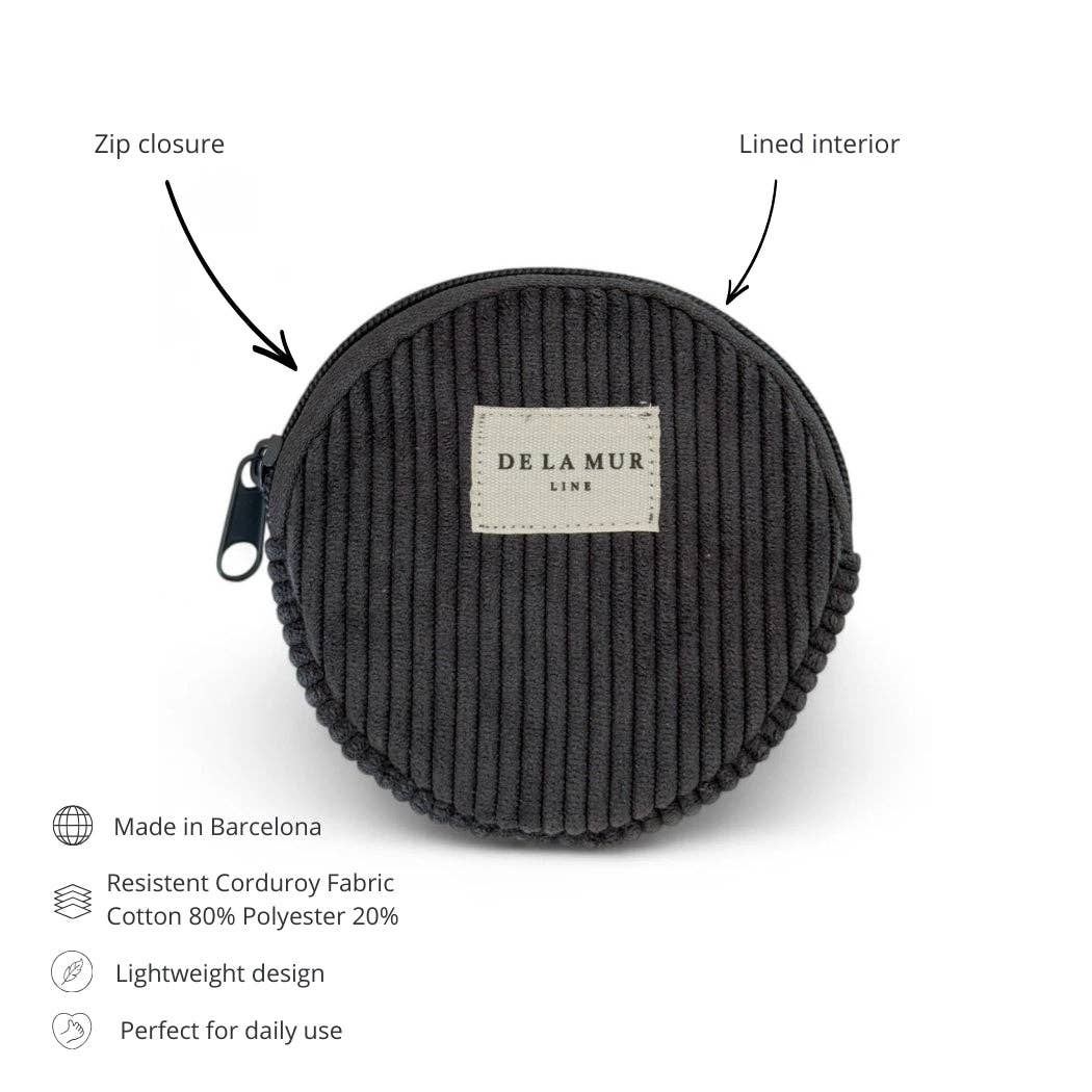 Corduroy Round Coin Purse – Charcoal Gray (Boni)