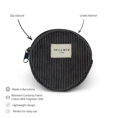 Corduroy Round Coin Purse – Charcoal Gray (Boni)