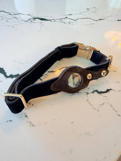 Heirloom Suede AirTag Dog Collar — Black & Coffee
