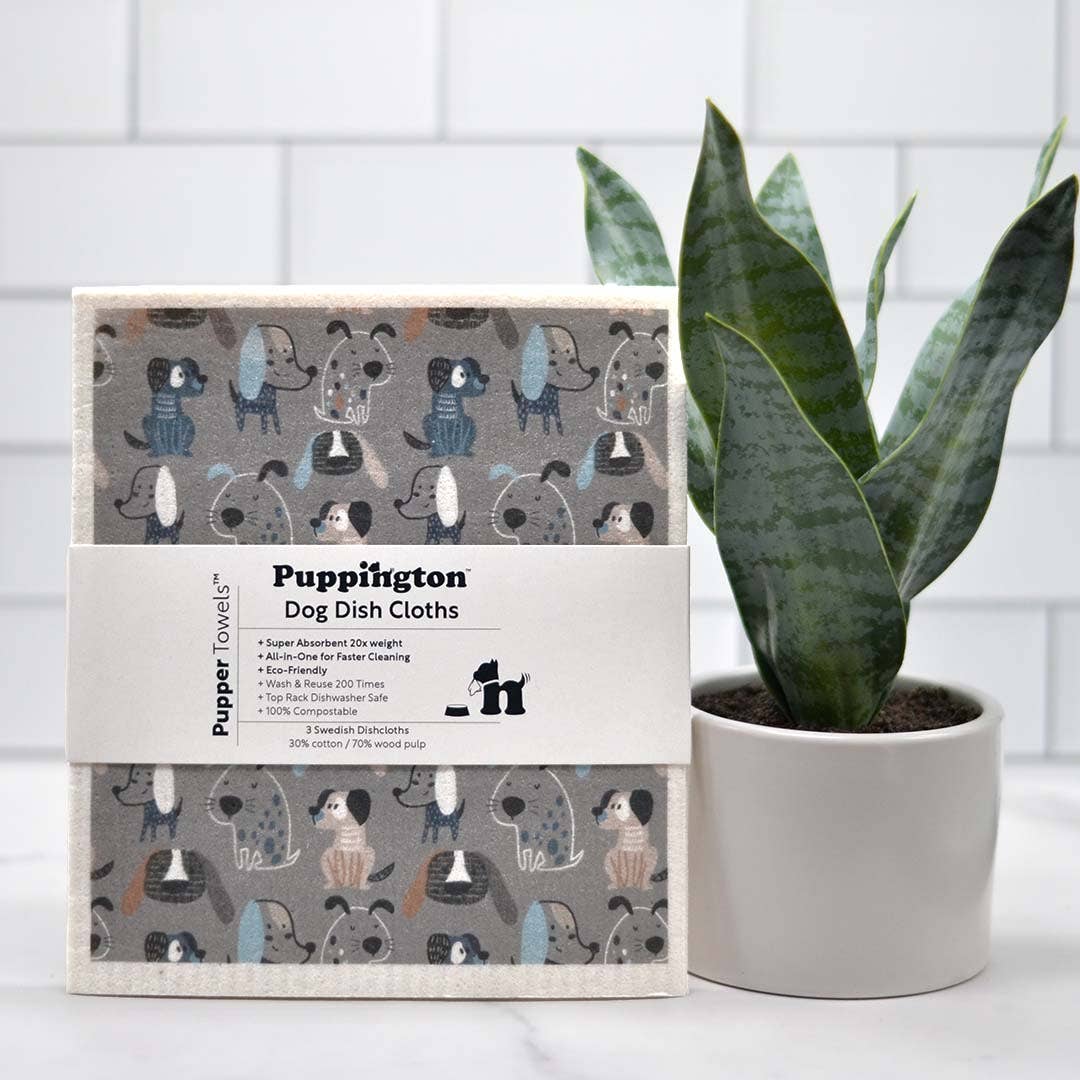 Puppington Pupper Towels Dog Swedish Dishcloths 3-Pack Gift