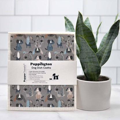 Puppington Pupper Towels Dog Swedish Dishcloths 3-Pack Gift