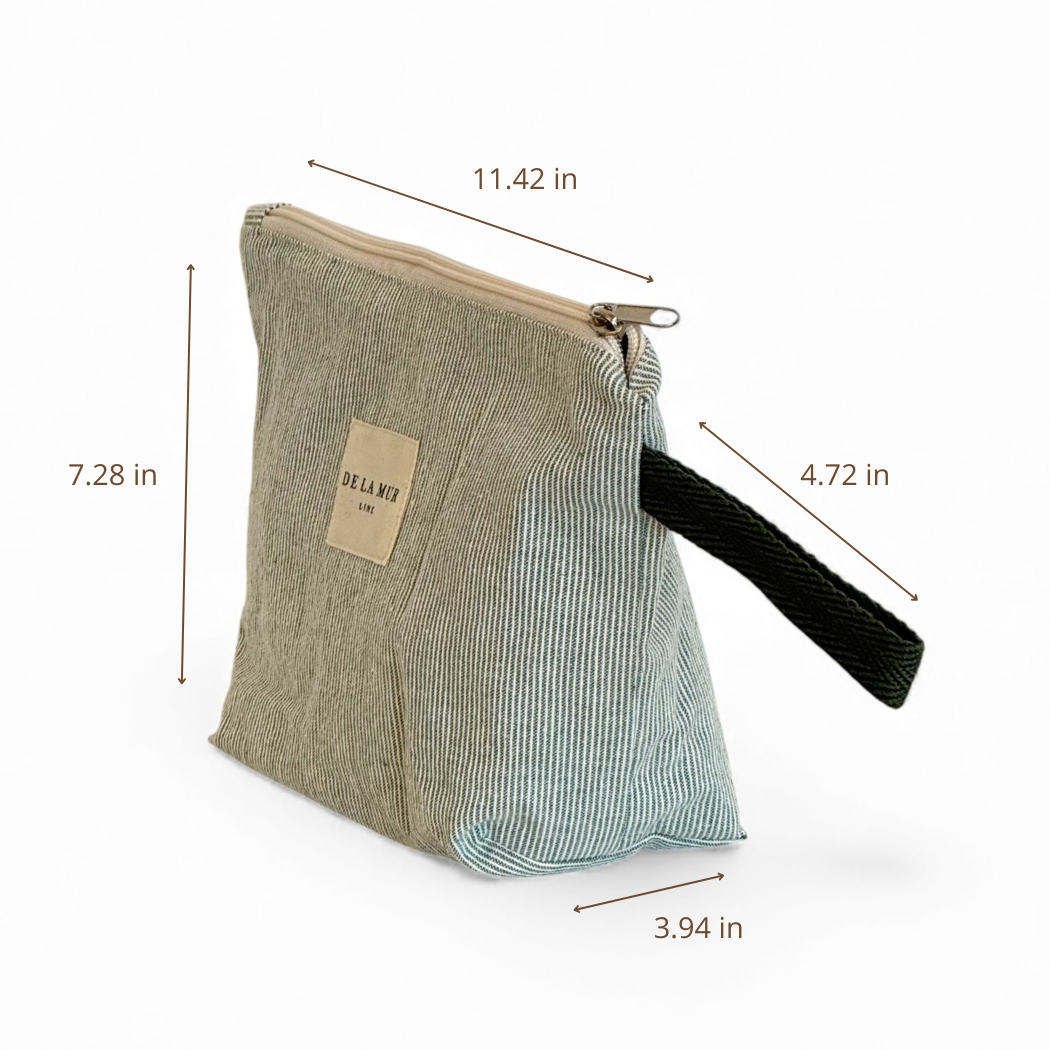 Striped Large Makeup Bag – Light Green & Green (Teo)
