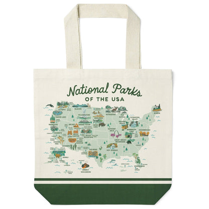 National Parks of the USA Illustrated Map Recycled Canvas Tote Bag