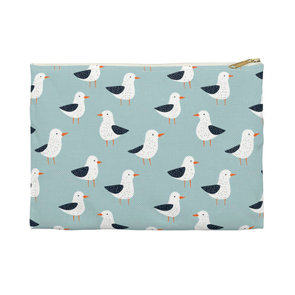 Seagull Pattern Zipper Pouch, Coastal Cosmetic Bag, Beach Travel Organizer, Seaside Pouch