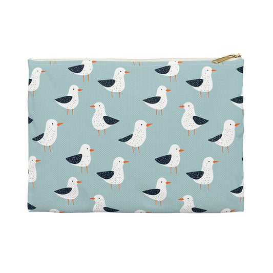 Seagull Pattern Zipper Pouch, Coastal Cosmetic Bag, Beach Travel Organizer, Seaside Pouch