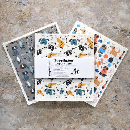 Puppington Pupper Towels Dog Swedish Dishcloths 3-Pack Gift