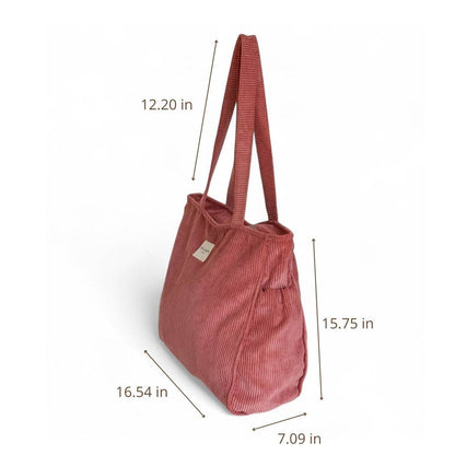 Corduroy Zippered Tote Bag – Coral Pink (Coral)