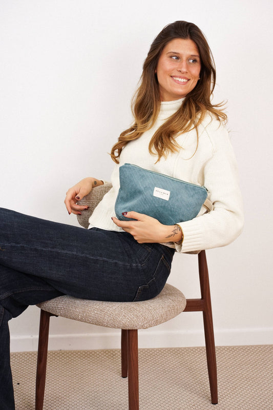 Corduroy Large Makeup Bag – Teal (Jade)