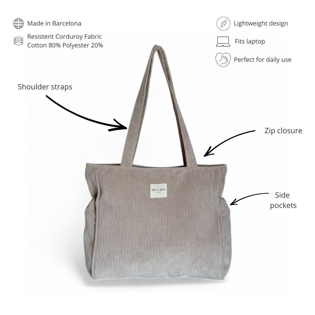 Corduroy Zippered Tote Bag – Taupe (Tofe)