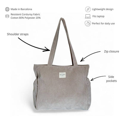 Corduroy Zippered Tote Bag – Taupe (Tofe)