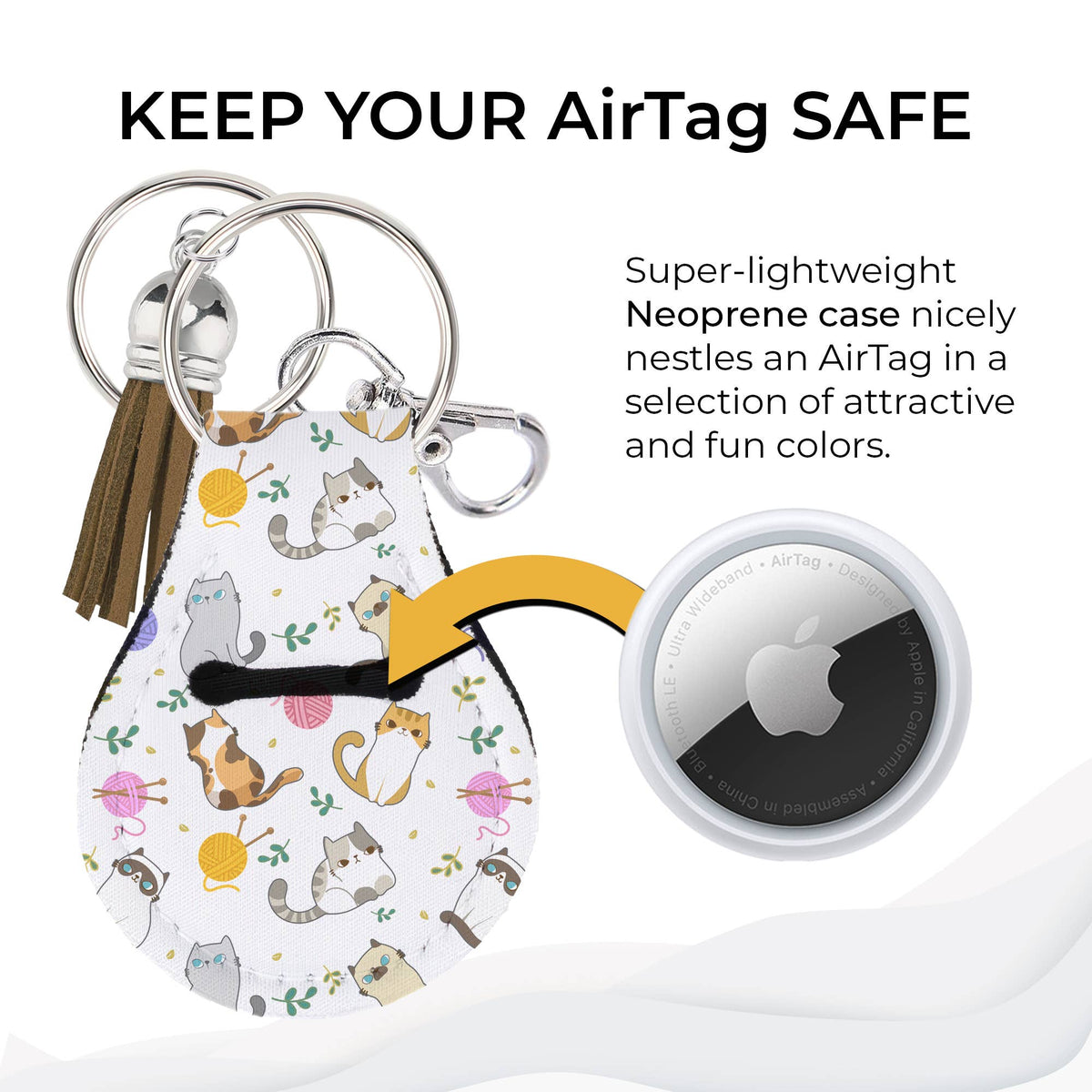 Neoprene AirTag Compatible Case Keychain – Cat