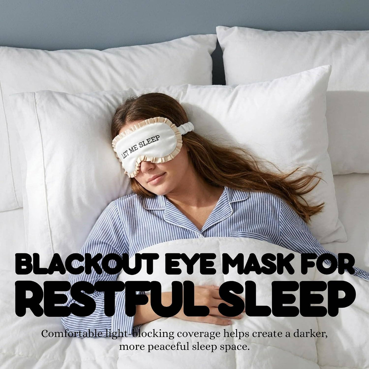 Adjustable Ruffle Satin Sleep Eye Mask- Let Me Sleep - Beige