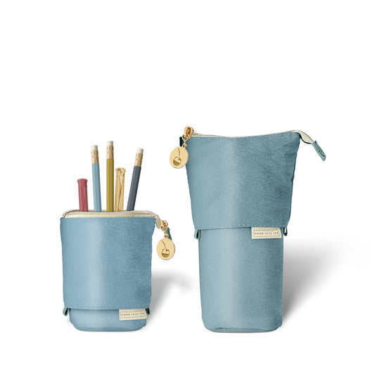 Luxe Standing Pencil Pouch - Metallic Blue Sky