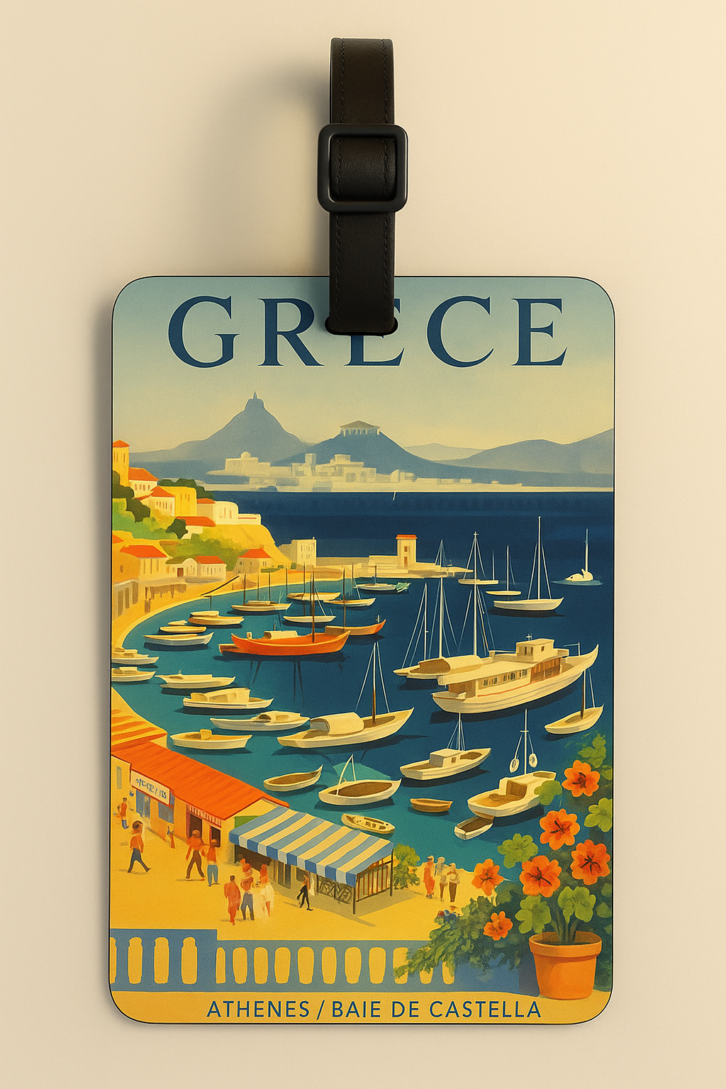 Vegan Leather Luggage Tags: Vintage Poster Art (Greece)