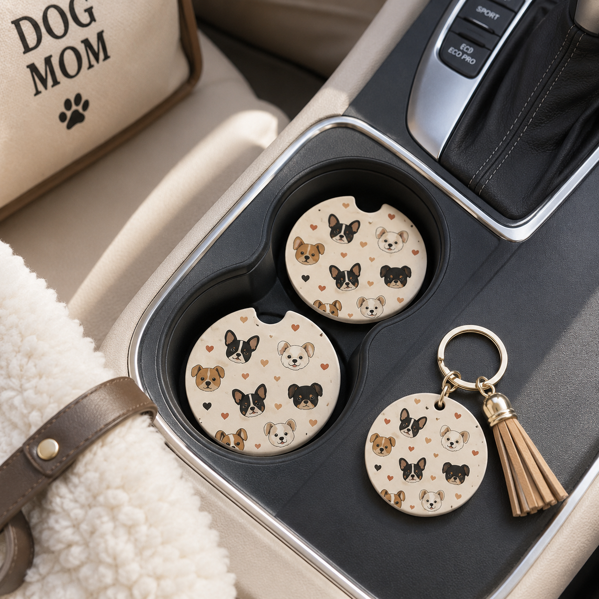 Jolitee Car Coasters, Absorbent Neoprene CupHolder Dog Lover