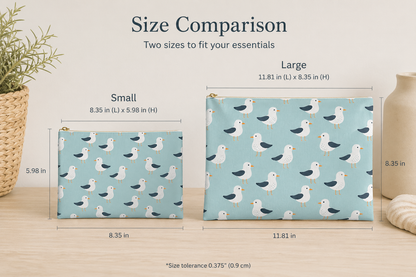 Seagull Pattern Zipper Pouch, Coastal Cosmetic Bag, Beach Travel Organizer, Seaside Pouch