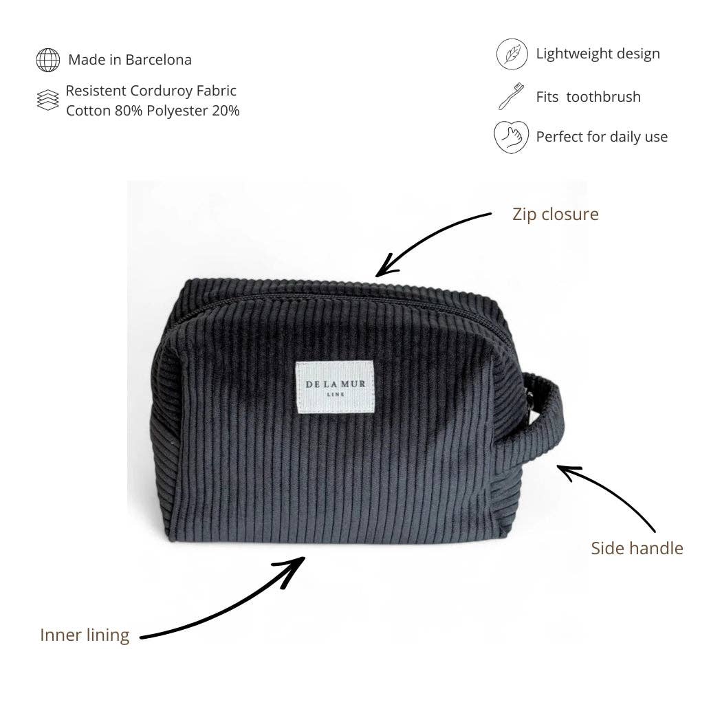 Corduroy Squared Toiletry Bag – Charcoal Gray (Boni)