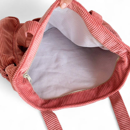 Corduroy Zippered Tote Bag – Coral Pink (Coral)