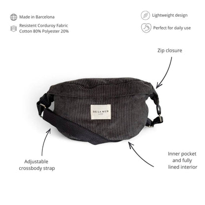 Corduroy Fanny Pack – Charcoal Gray (Boni)