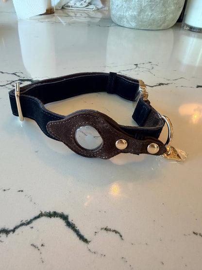 Heirloom Suede AirTag Dog Collar — Black & Coffee