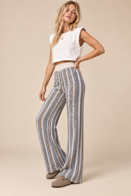 Striped Knit Wide-Leg Pants
