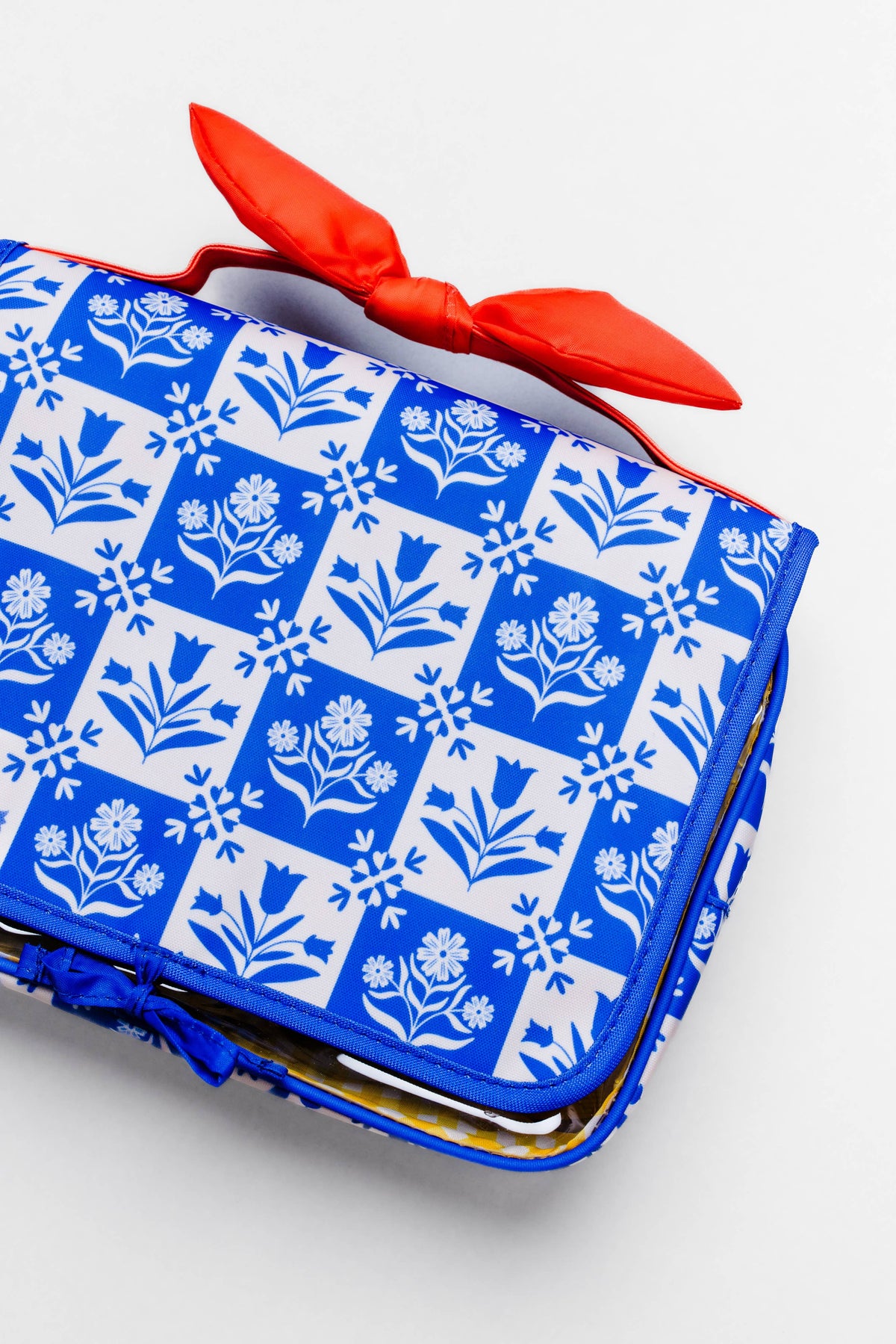 Hanging Toiletry Bag, Blue Plaid Floral