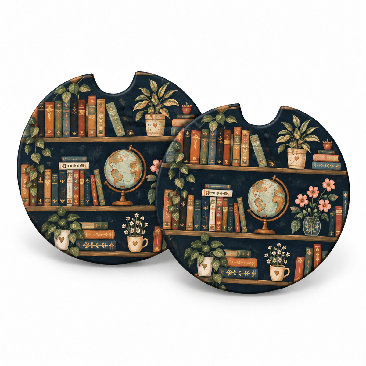 Jolitee Car Coasters, Absorbent Neoprene CupHolder BookLover
