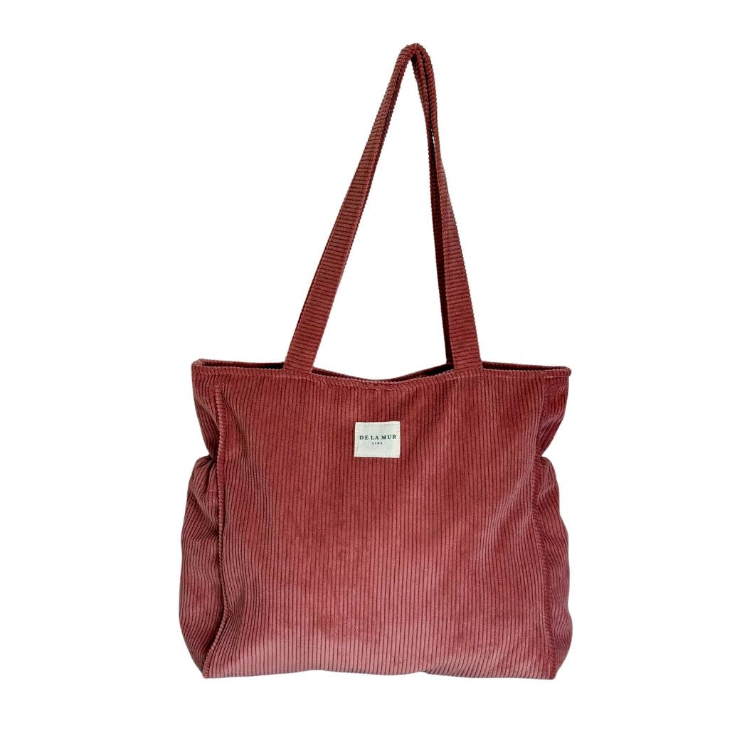 Corduroy Zippered Tote Bag – Coral Pink (Coral)