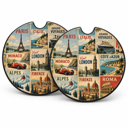 Jolitee Car Coasters, Absorbent Neoprene CupHolder Vintage