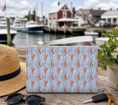 Coastal Lobster Stripe Wristlet Clutch