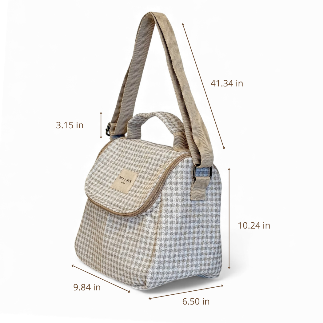 Gingham Jacquard Lunch Bag – Beige & Ecru (Vison)
