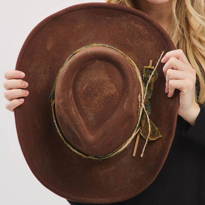 Distressed Western Dark Brown Fedora Hat