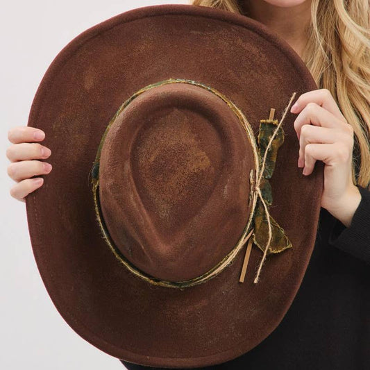 Distressed Western Dark Brown Fedora Hat