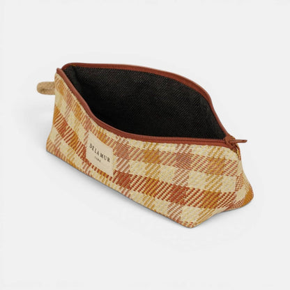 Gingham Jacquard Pencil Case – Terracotta & Orange (Zia)