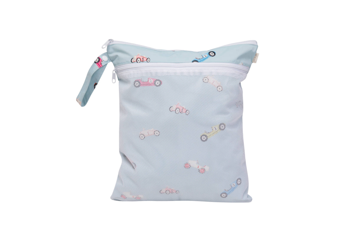 Dual-Compartment Wet/Dry Bag with Mesh Pocket (Retro Cars)
