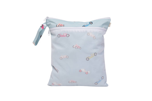 Dual-Compartment Wet/Dry Bag with Mesh Pocket (Retro Cars)