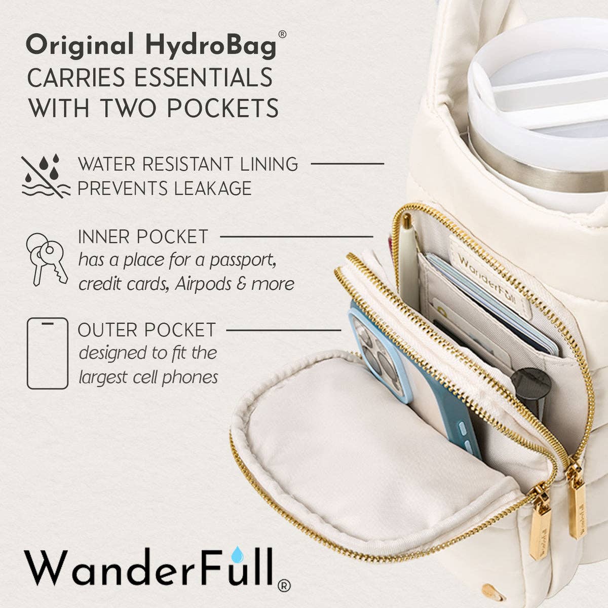 HydroBag® HANDLE®- Ivory Vegan Leather with Strap Bundle