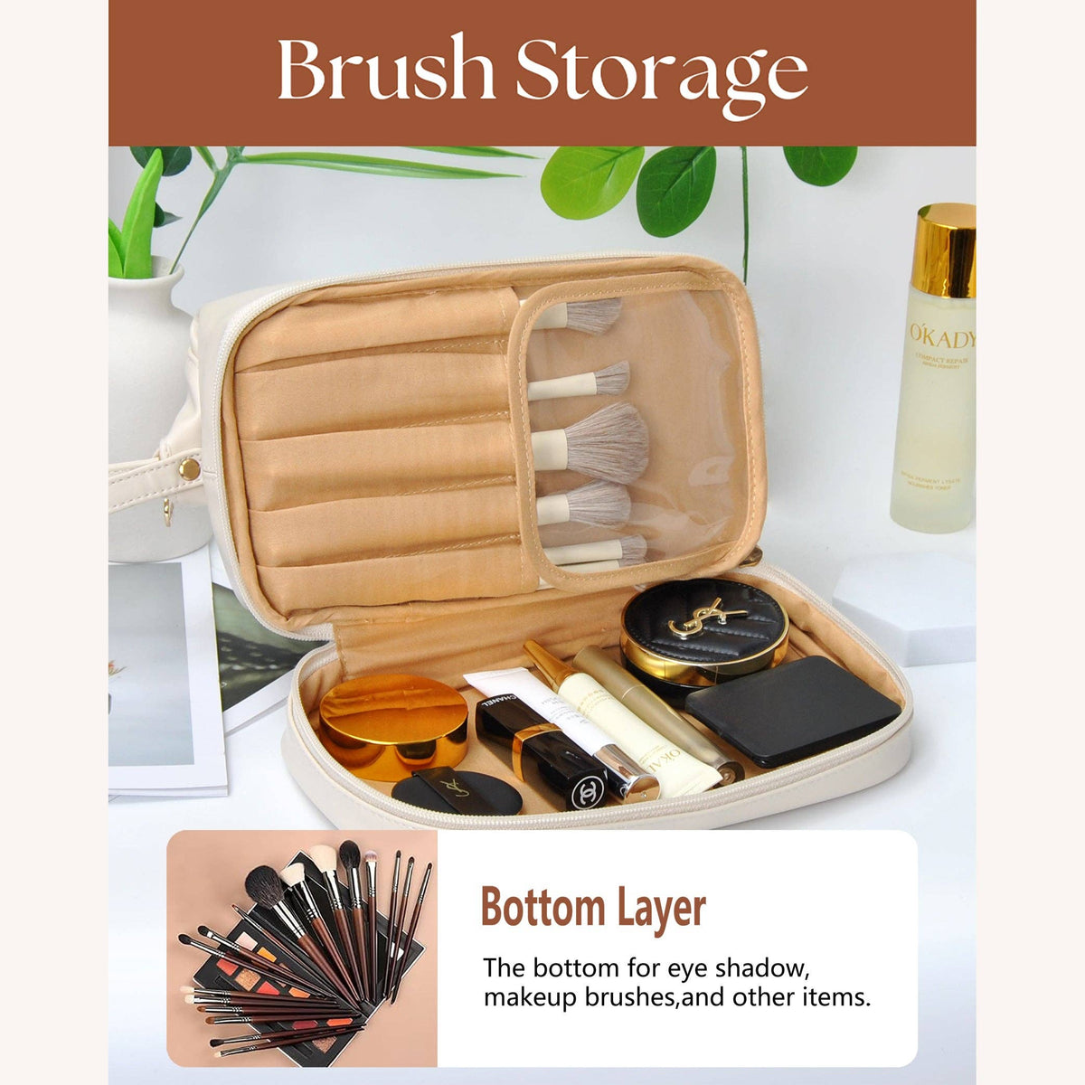 Beige NGIL Faux Leather Cosmetic Bag