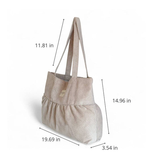 Corduroy Medium Ruffle Tote Bag – Taupe (Tofe)