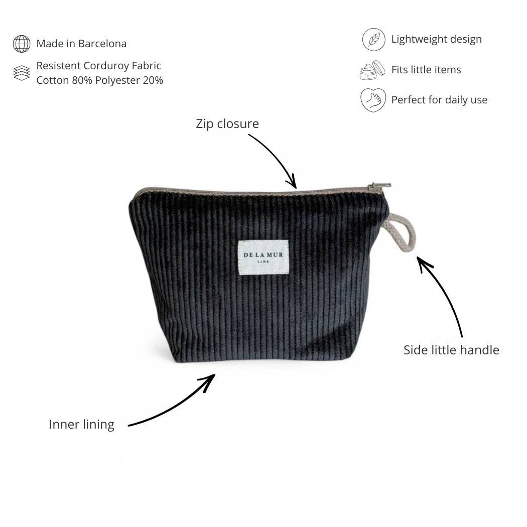 Corduroy Large Toiletry Bag – Charcoal Gray (Boni)