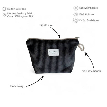 Corduroy Large Toiletry Bag – Charcoal Gray (Boni)