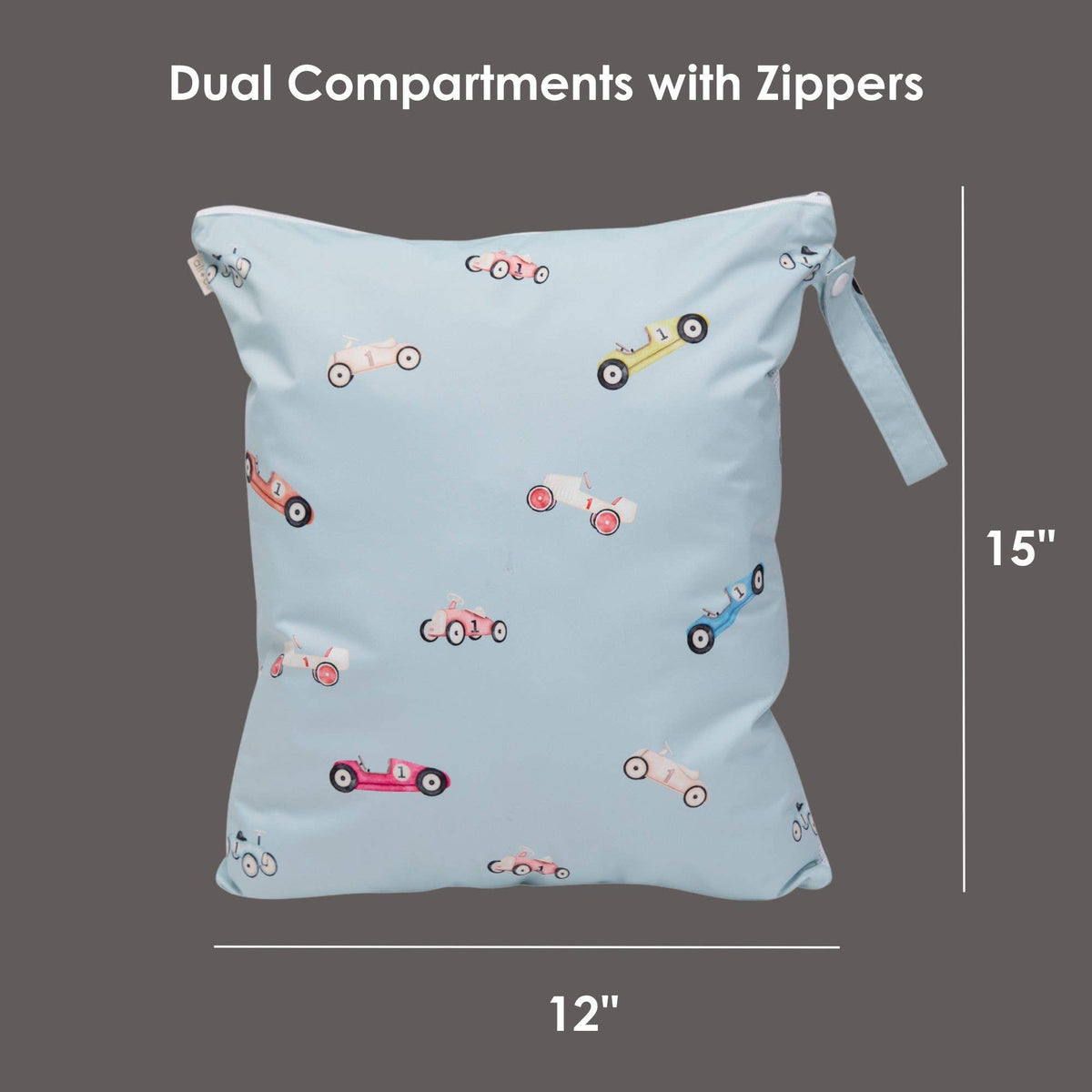 Dual-Compartment Wet/Dry Bag with Mesh Pocket (Retro Cars)