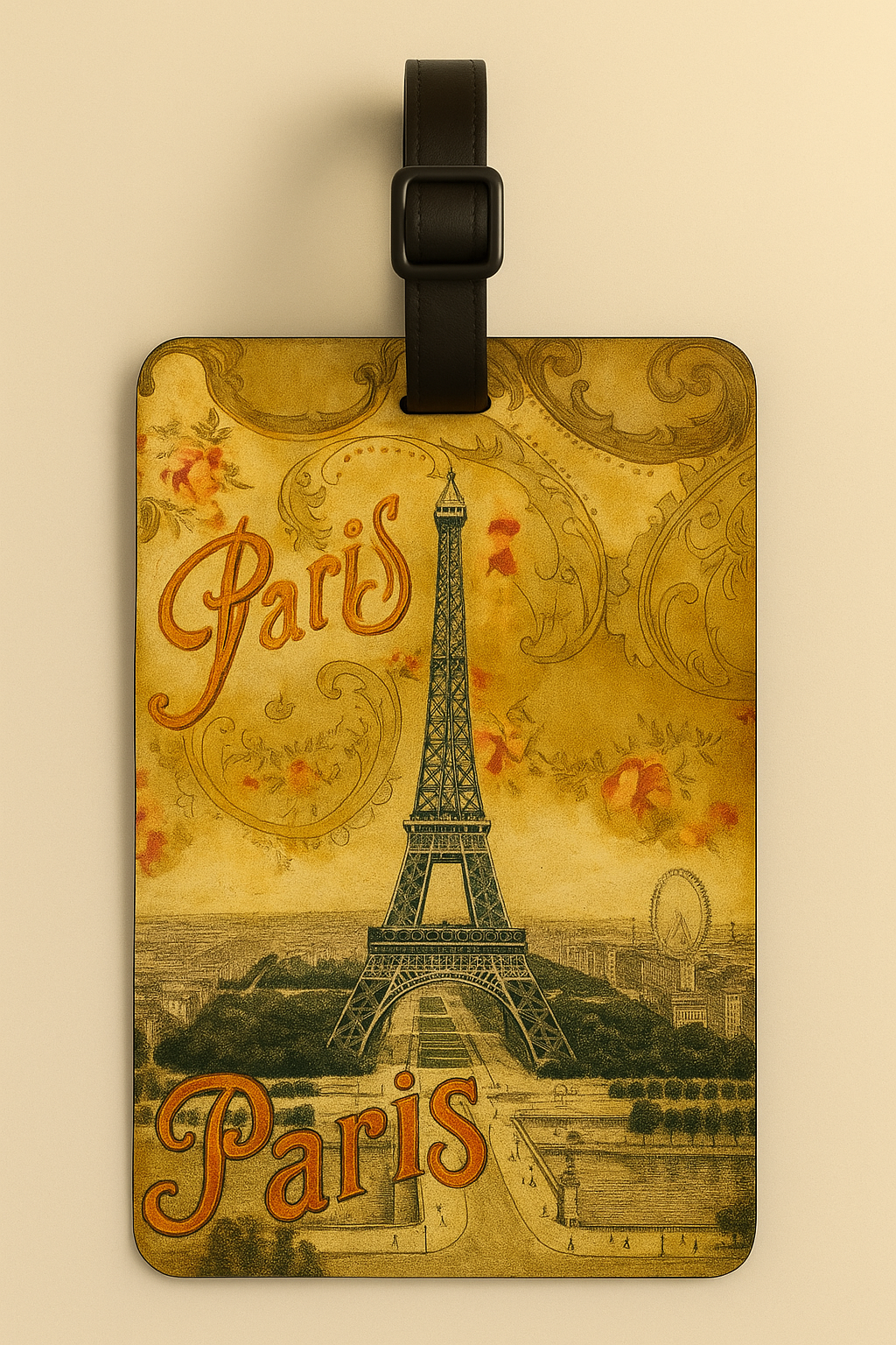 Vegan Leather Luggage Tags: Vintage Poster Art (Paris)
